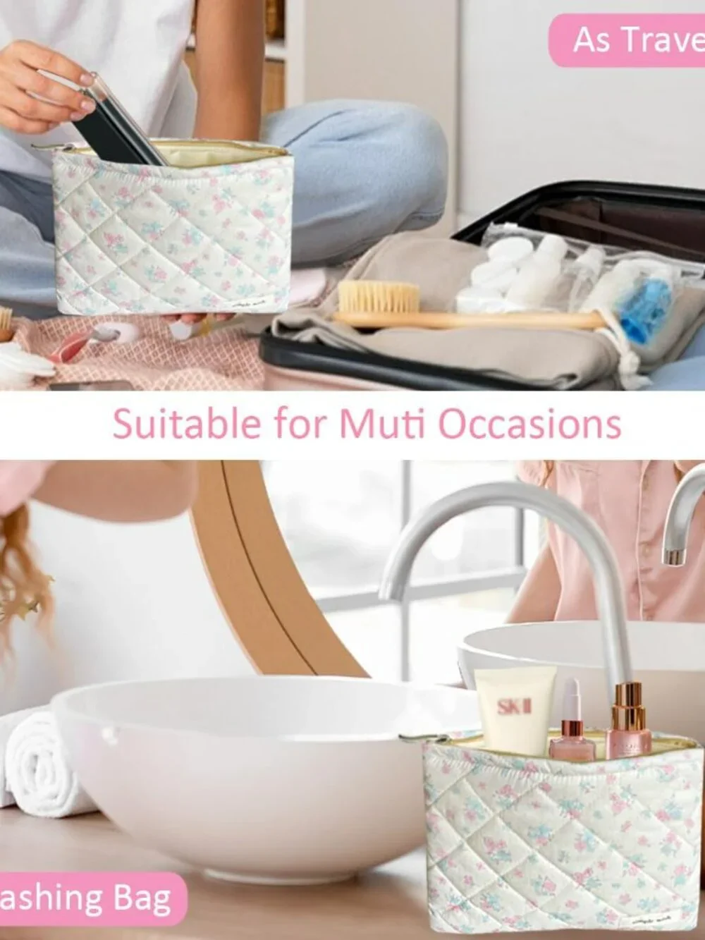 NEW Fashion Floral Makeup Bags Quilted Style Aesthetic Cute Cosmetic Makeup Bag